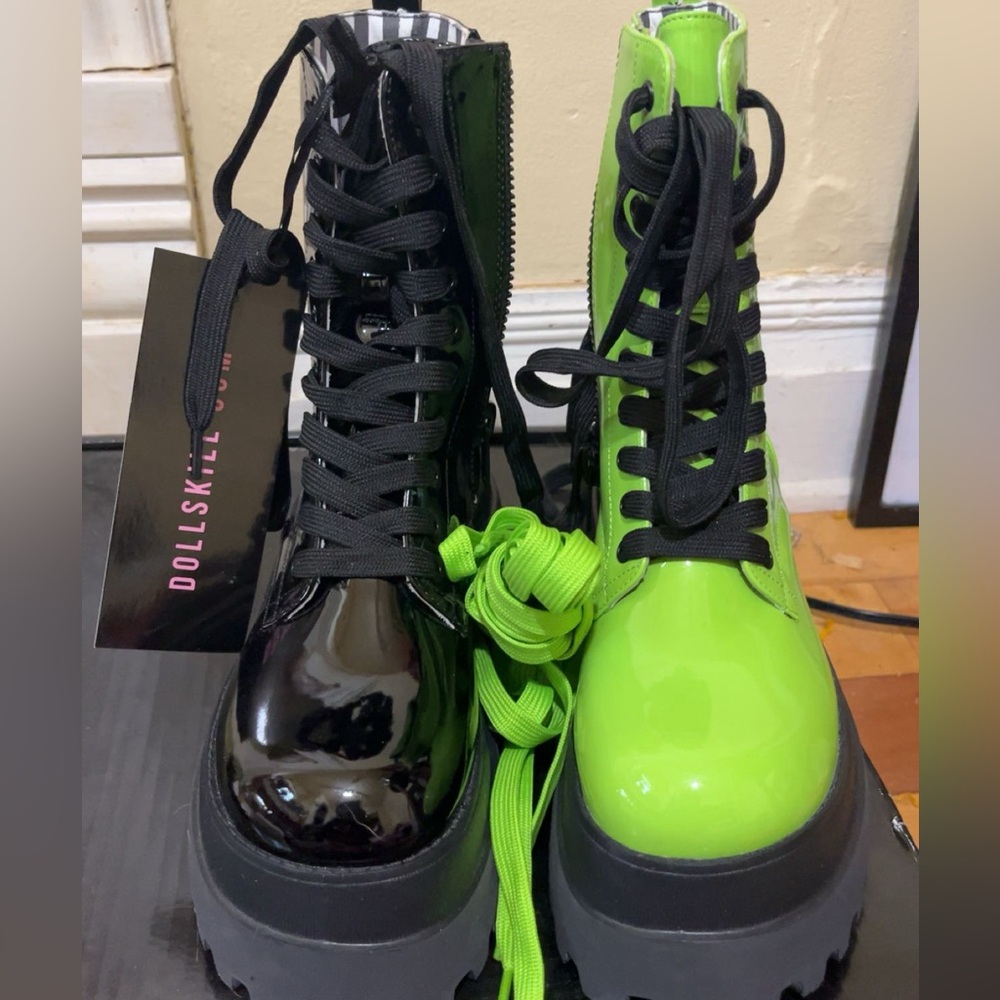 Green, Black Dolls Kill boots